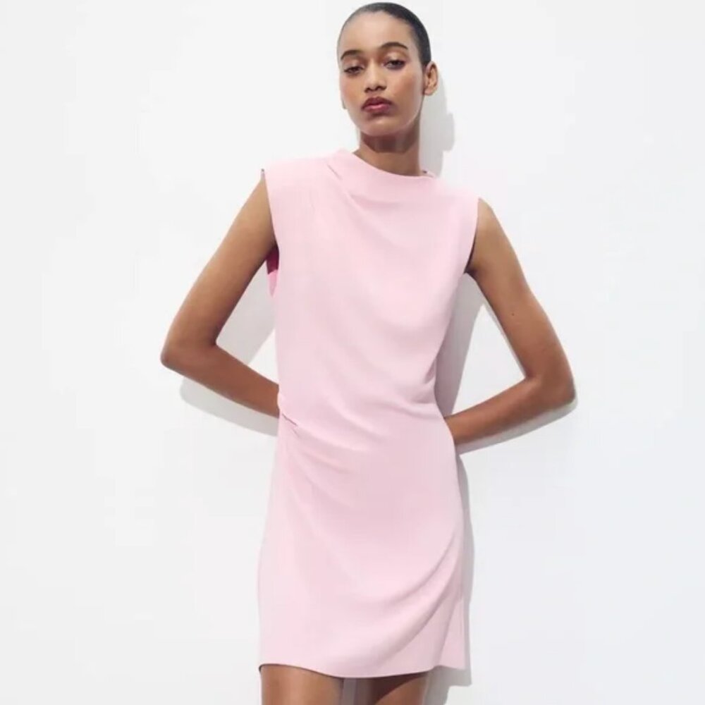 Zara Crepe Mini Dress Pink Sleeveless Dress Size Medium Ref # 3128/324/620